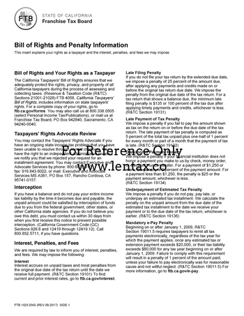 CA FTB 1025 Bill of Rights and Penalty Information